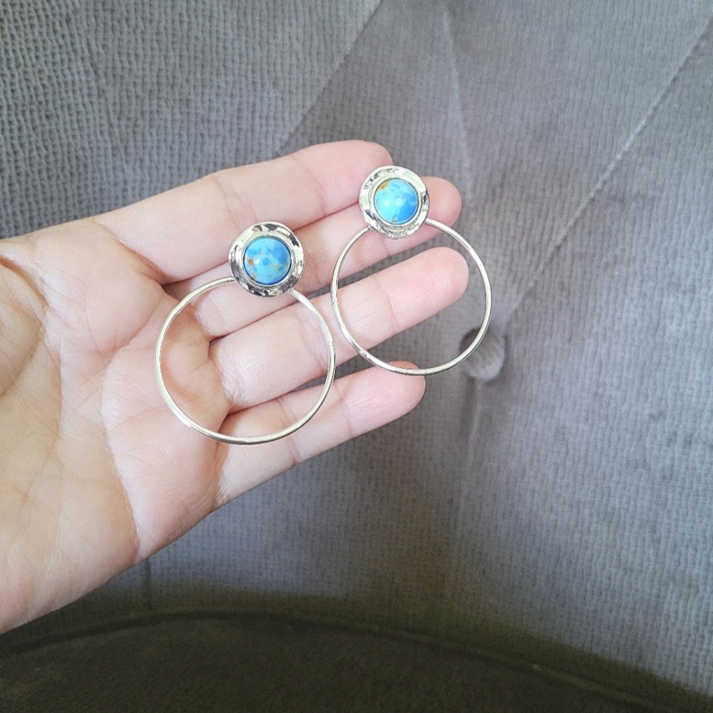 Robert Lee Morris Turquoiseđ©” Cabochon Gypsy Hoop Earrings - Picture 2 of 16